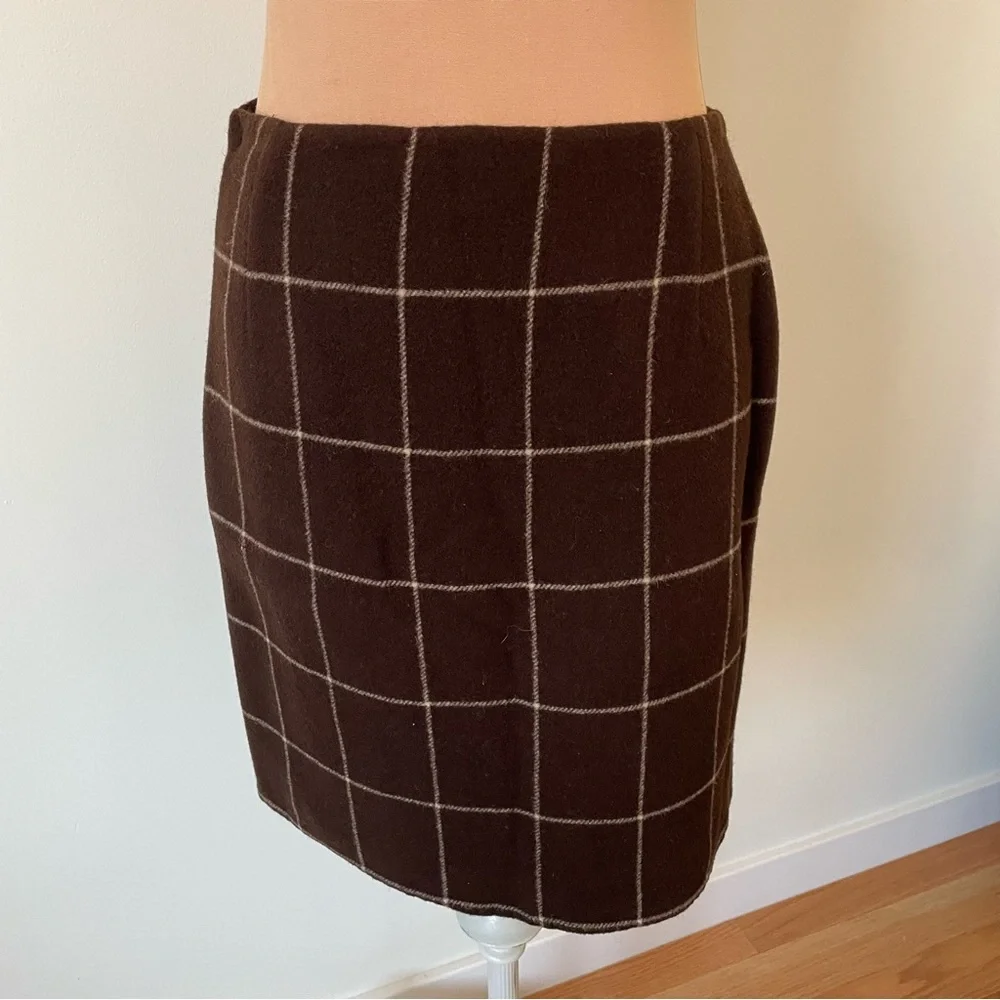 Ralph Lauren Purple Label Collection Brown Fleece Window Pane Pencil Skirt EUC 2 - Picture 3 of 6